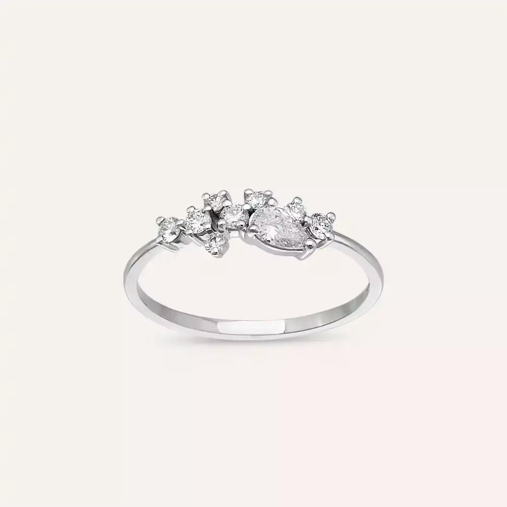 Rina 0.38 CT Damla Kesim Pırlanta Taşlı Beyaz Altın Yüzük