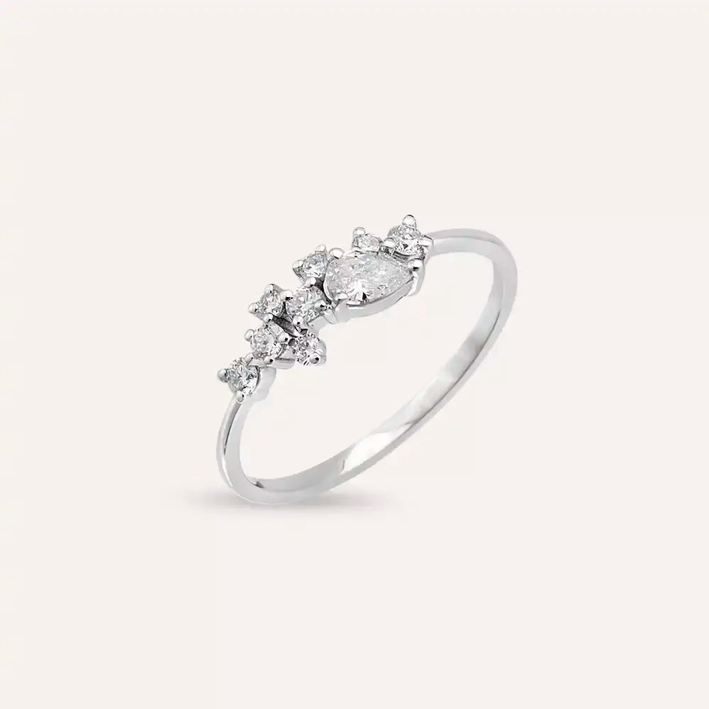 Rina 0.38 CT Damla Kesim Pırlanta Taşlı Beyaz Altın Yüzük