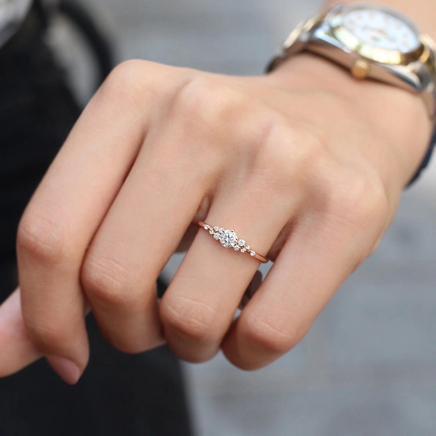 0.38 CT Vintage Özel Tasarım Asimetri Pırlanta Tektaş Yüzük