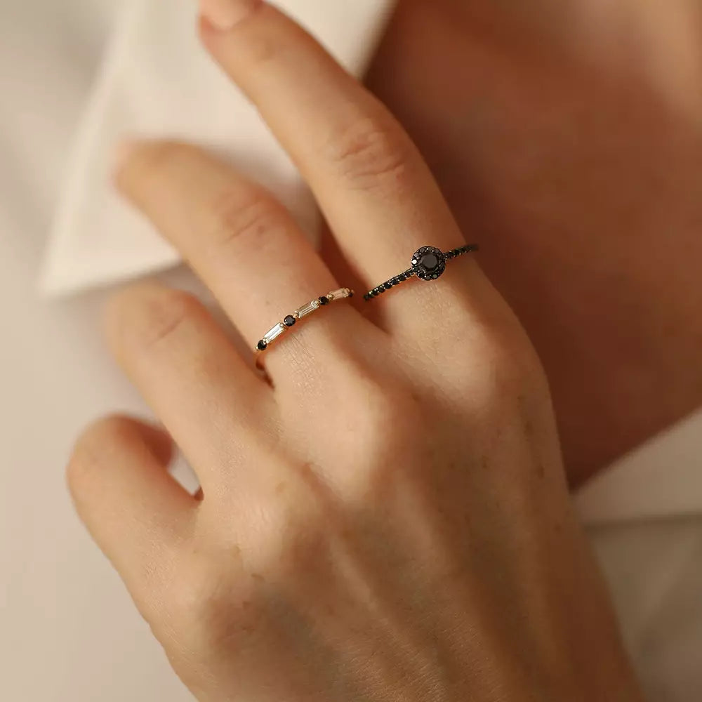 0.39 CT Siyah Pırlanta Taşlı Sarı Altın Yüzük