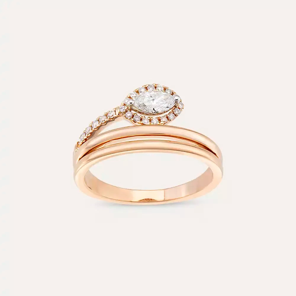 0.40 CT Markiz Kesim Pırlanta Taşlı Rose Altın Yüzük