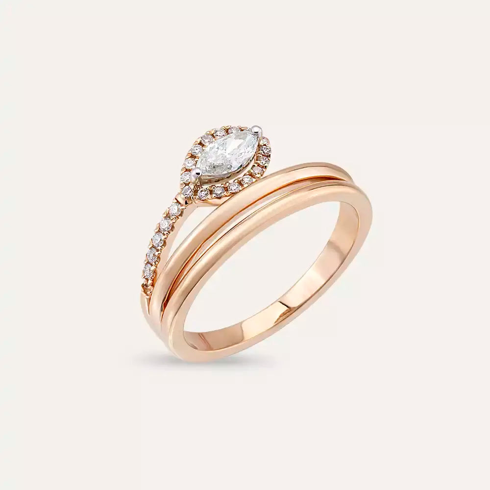 0.40 CT Markiz Kesim Pırlanta Taşlı Rose Altın Yüzük