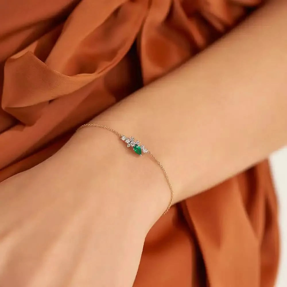 0.41 CT Zümrüt ve Pırlanta Taşlı Rose Altın Bileklik