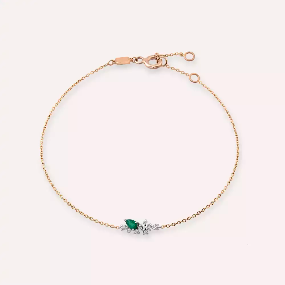 Rina 0.41 CT Zümrüt ve Pırlanta Taşlı Rose Altın Bileklik