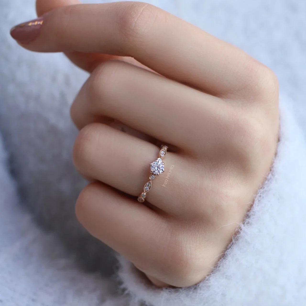 0.42 CT Vintage Tasarım Pırlanta Tektaş Yüzük