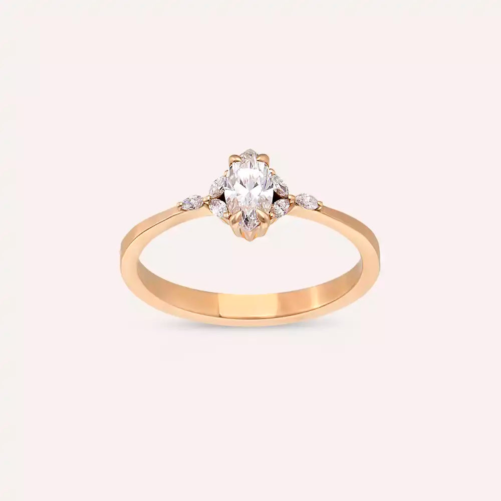 Elsa 0.42 CT Markiz Kesim Pırlanta Taşlı Rose Altın Yüzük
