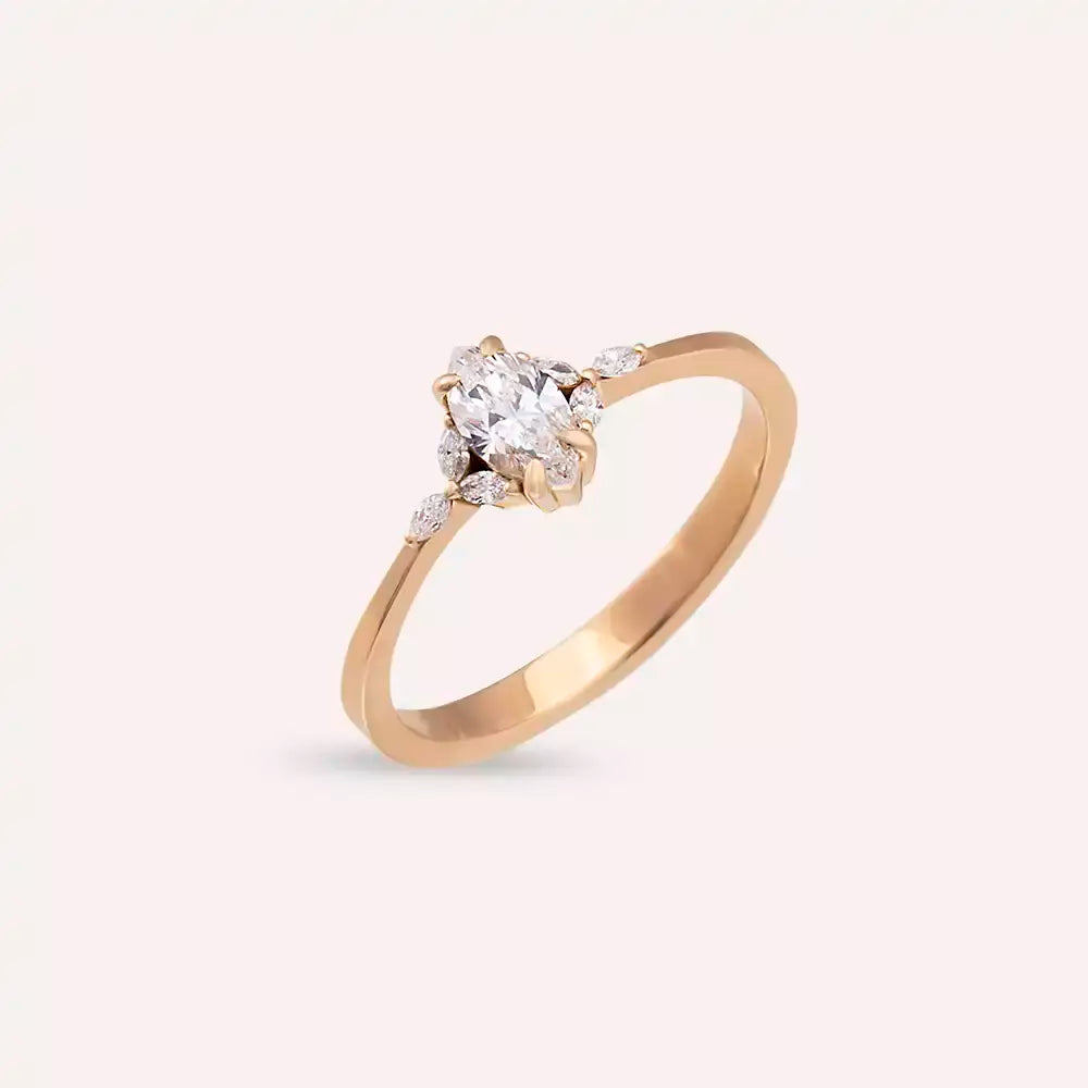 Elsa 0.42 CT Markiz Kesim Pırlanta Taşlı Rose Altın Yüzük