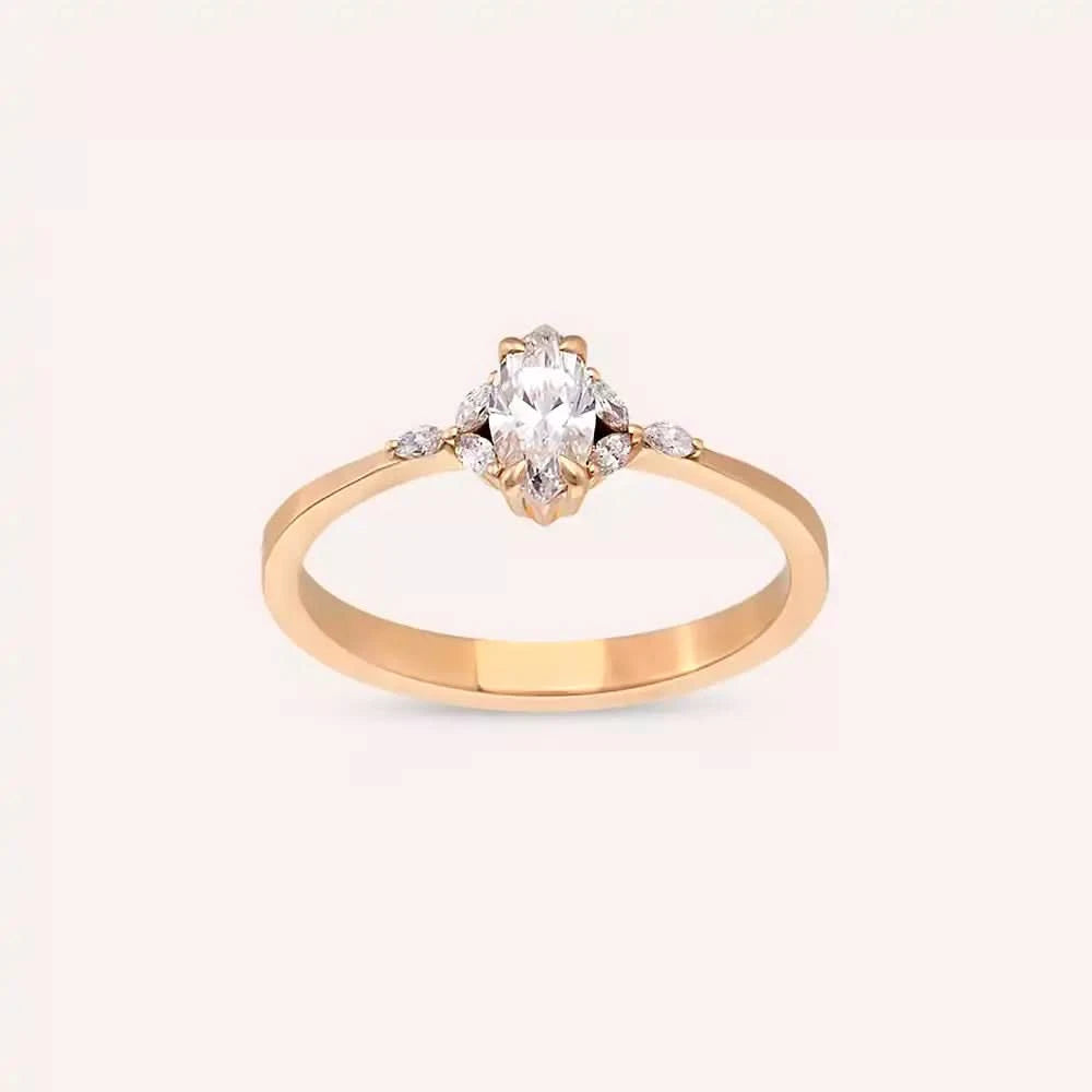 0.42 CT Markiz Kesim Pırlanta Taşlı Rose Altın Yüzük