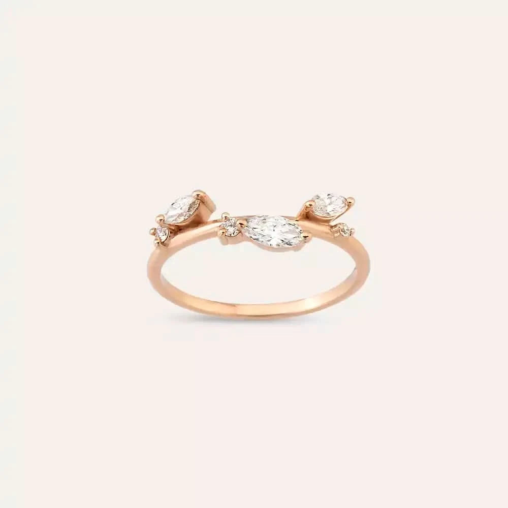0.42 CT Markiz Kesim Pırlanta Taşlı Rose Altın Yüzük