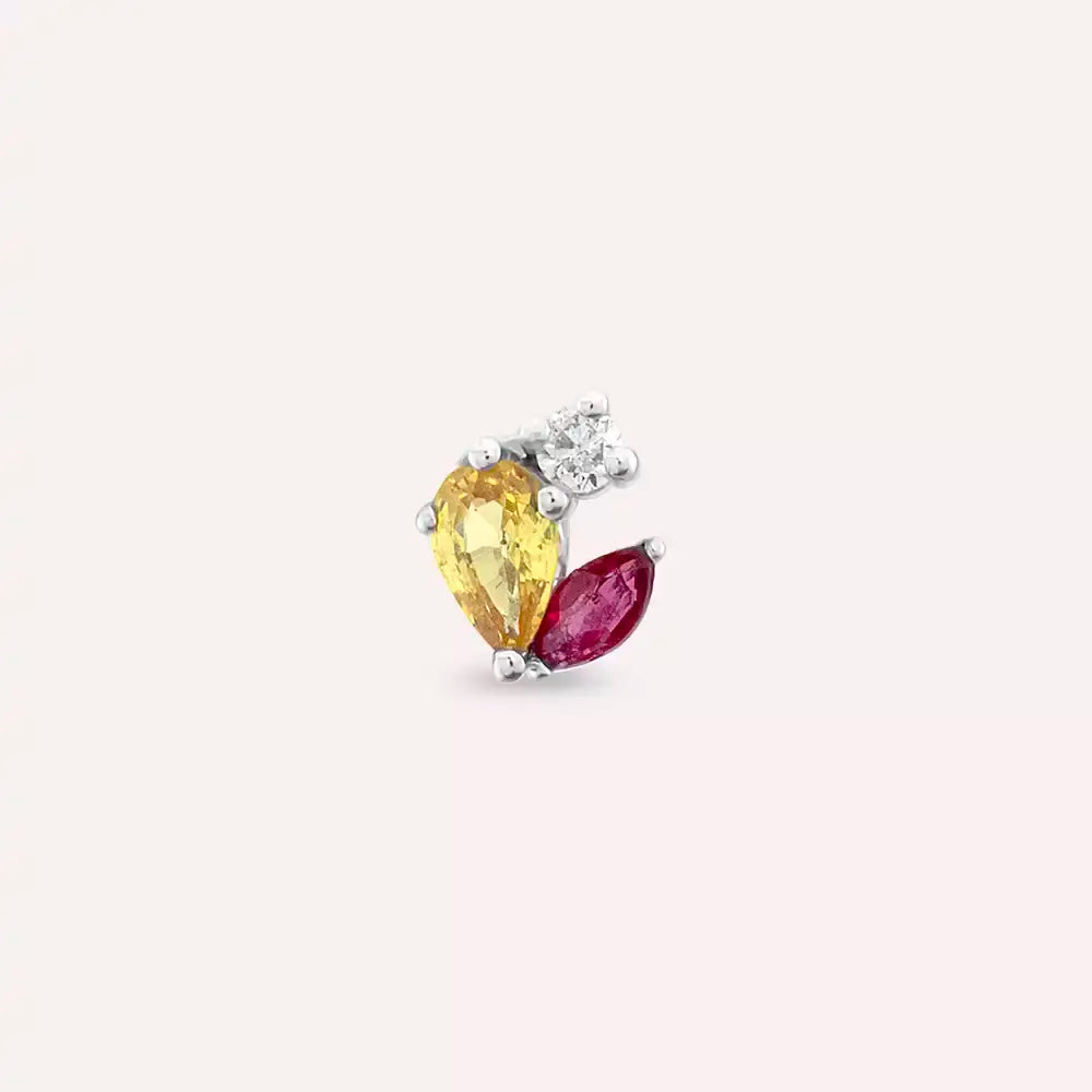 0.42 CT Multicolor Safir ve Yakut Taşlı Beyaz Altın Piercing