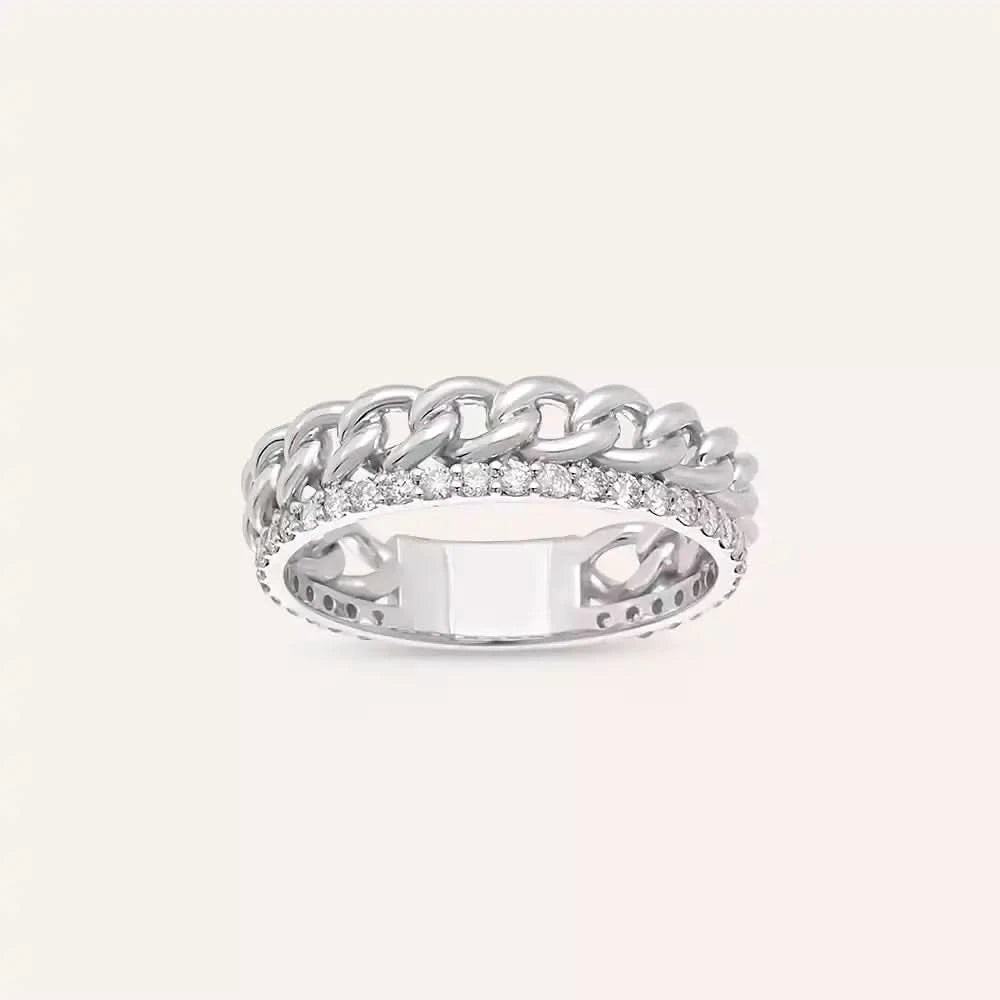 0.42 CT Pırlanta Taşlı Beyaz Altın Zincir Yüzük