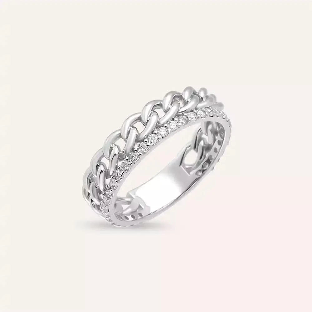 0.42 CT Pırlanta Taşlı Beyaz Altın Zincir Yüzük