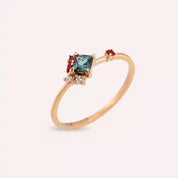 Zena 0.42 CT Pırlanta ve Multicolor Safir Taşlı Rose Altın Yüzük