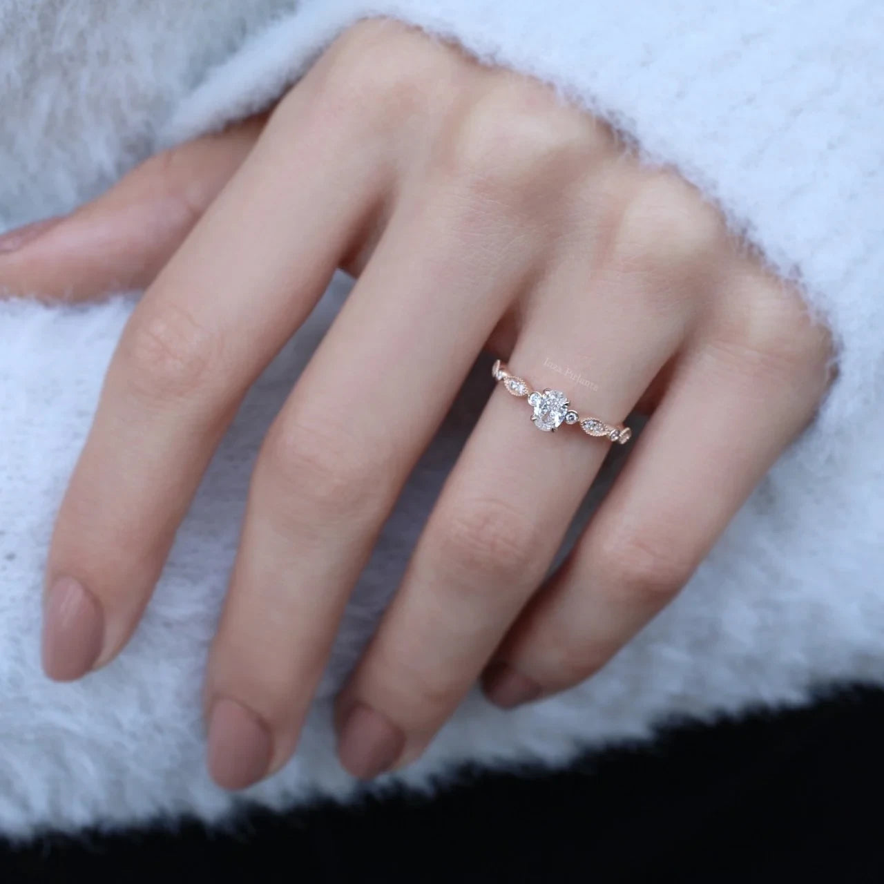 0.42 CT Vintage Özel Tasarım Oval Pırlanta Tektaş Yüzük