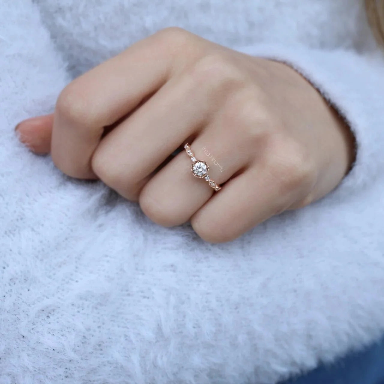 0.42 Karat Vintage Sekizgen Pırlanta Yüzük