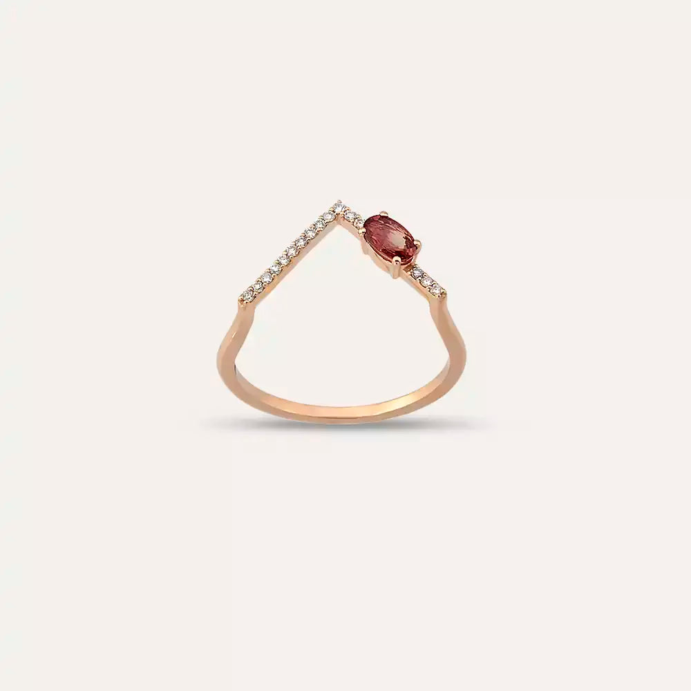 0.43 CT Dark Red Safir ve Pırlanta Taşlı Rose Altın Yüzük