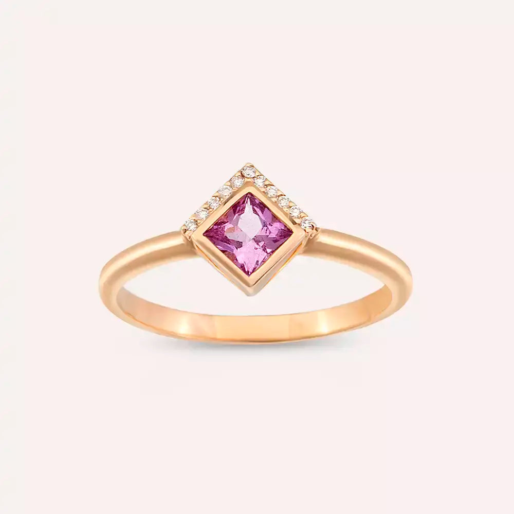 Kyra 0.44 CT Pink Safir ve Pırlanta Taşlı Rose Altın Yüzük