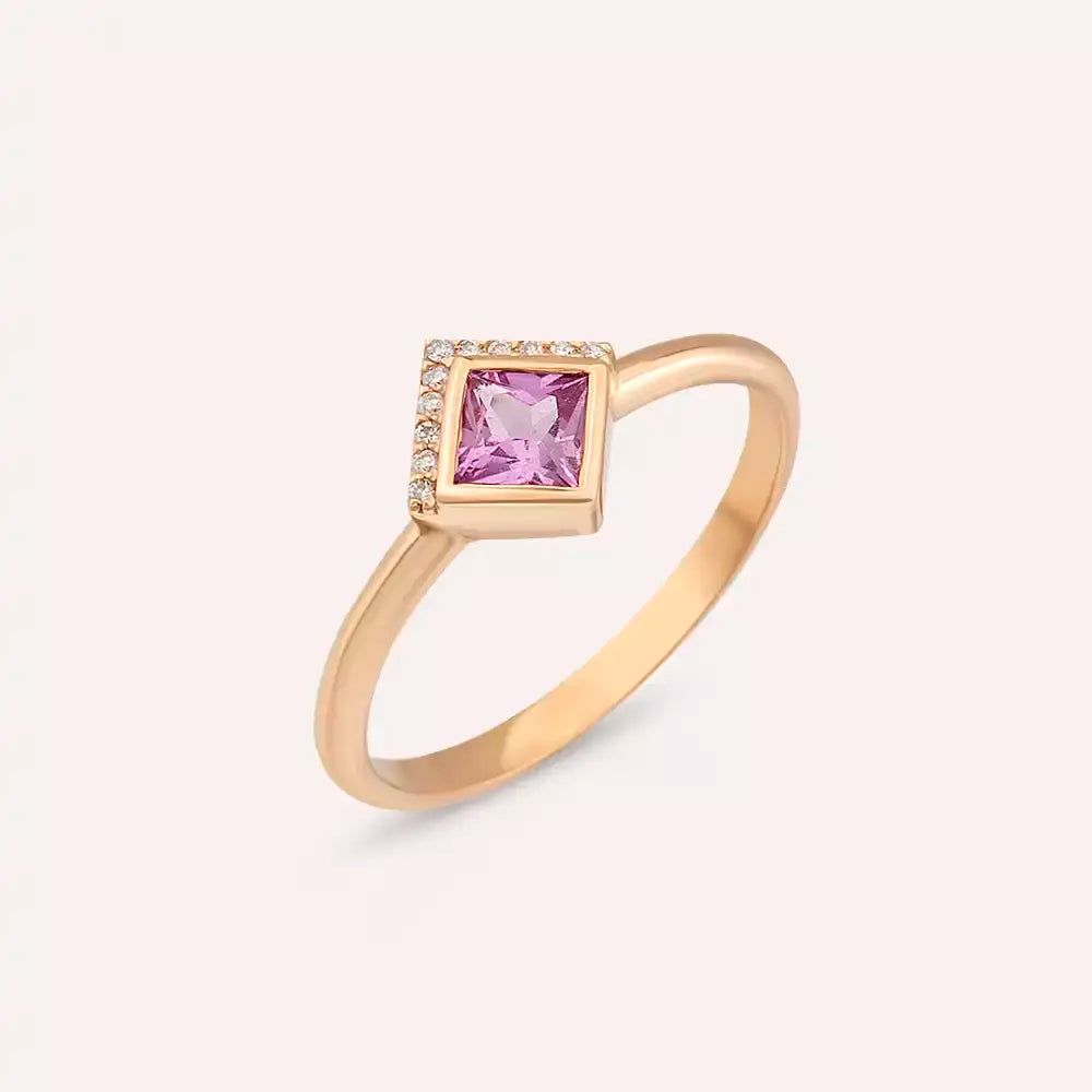 Kyra 0.44 CT Pink Safir ve Pırlanta Taşlı Rose Altın Yüzük