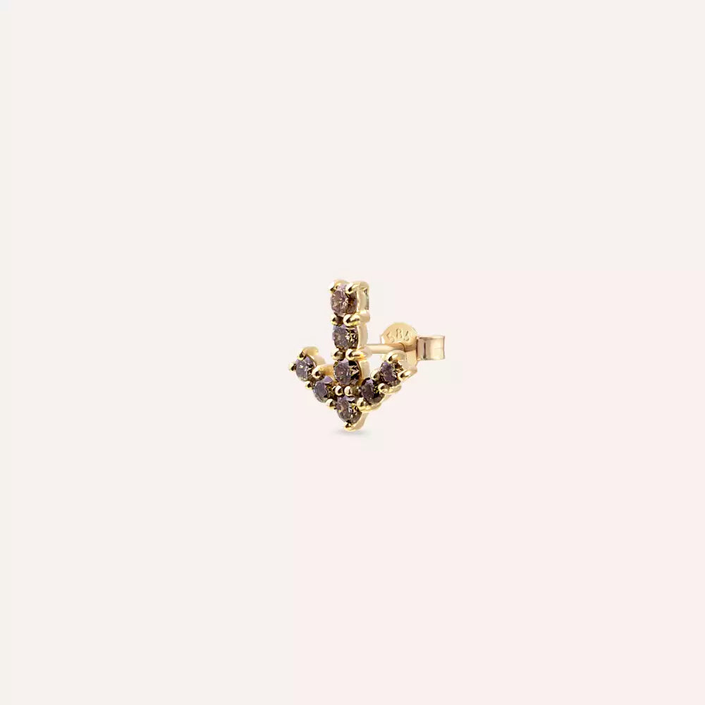 0.45 CT Brown Pırlanta Taşlı Rose Altın Tek Küpe