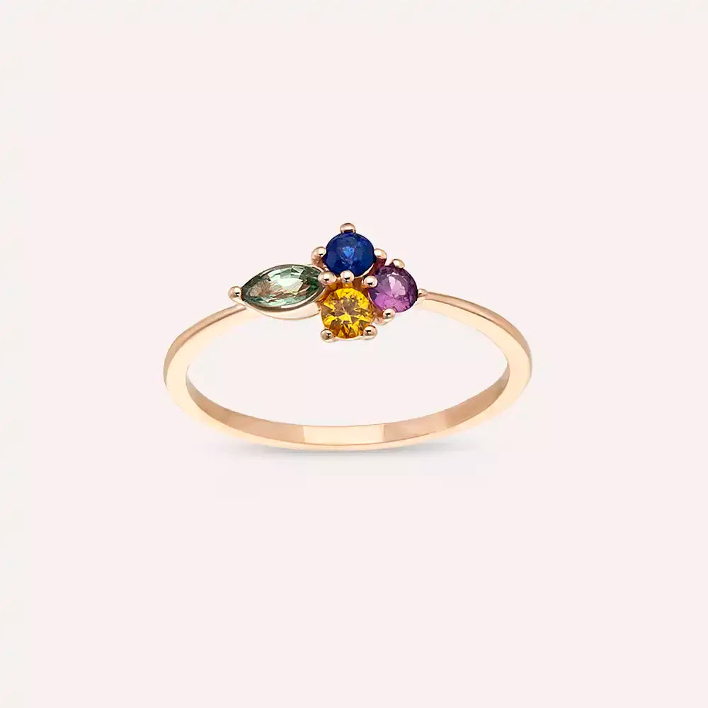 0.45 CT Markiz Kesim Multicolor Safir Taşlı Rose Altın Yüzük