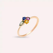 0.45 CT Markiz Kesim Multicolor Safir Taşlı Rose Altın Yüzük
