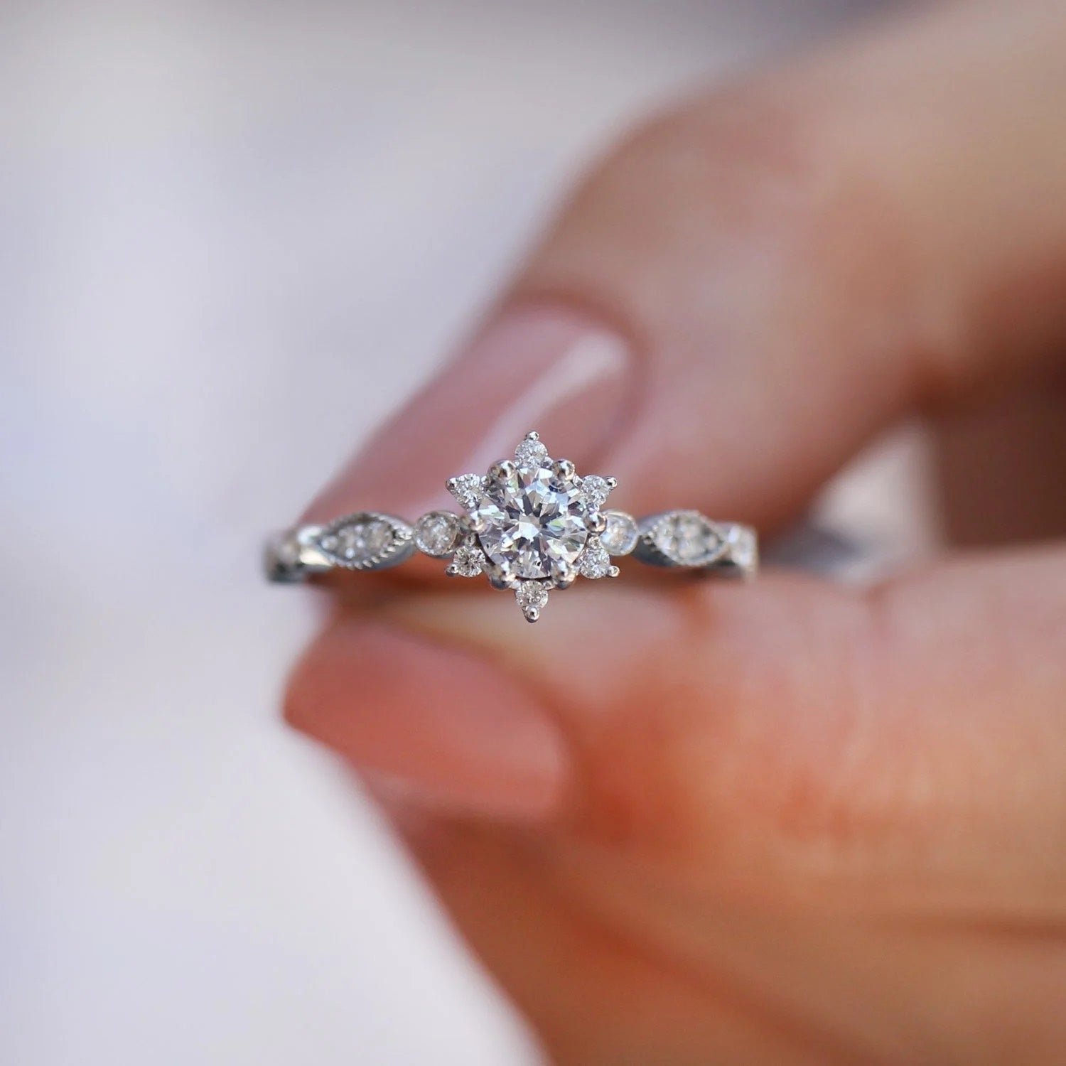 0.45 CT Vintage Tasarım Kar Tanesi Pırlanta Yüzük