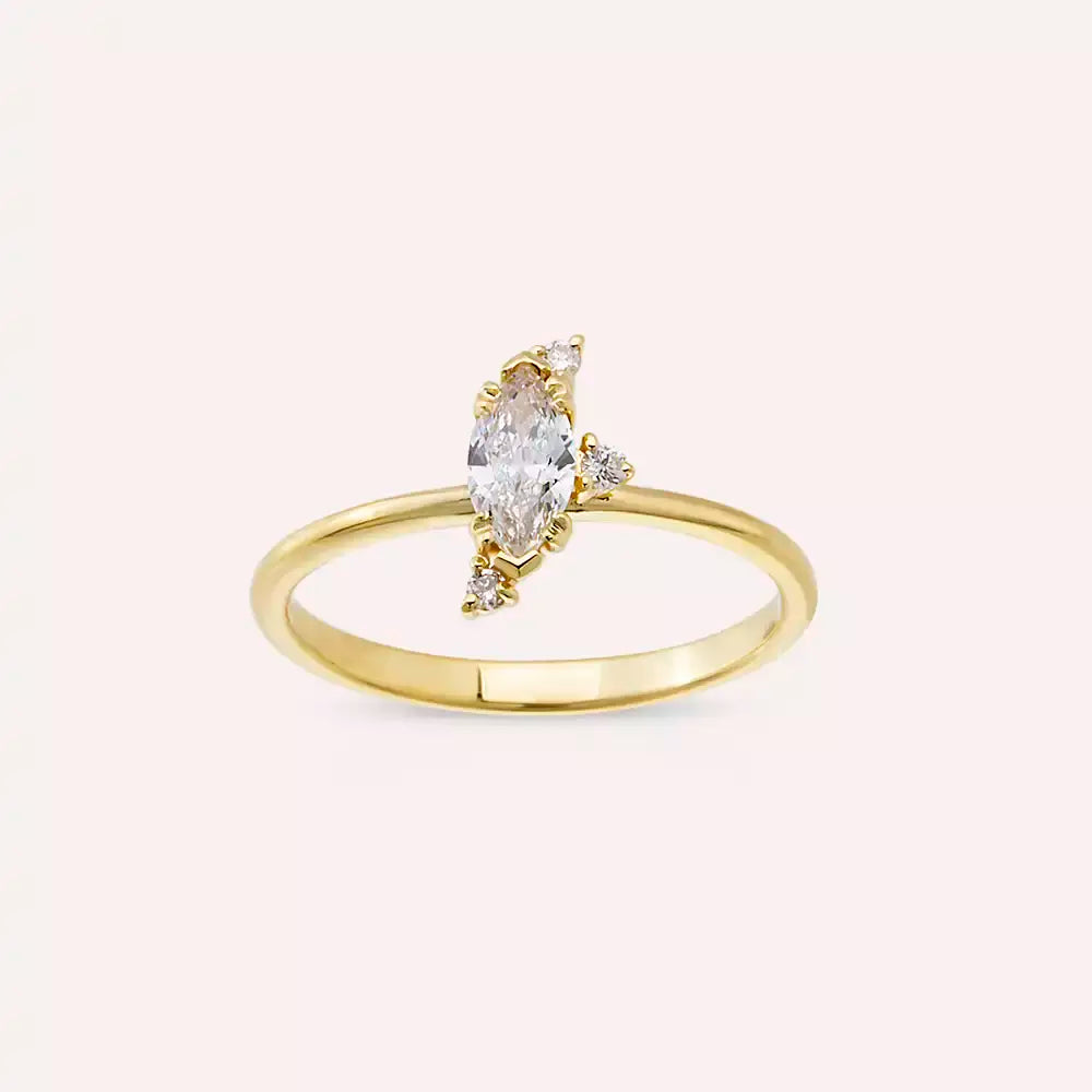 Stella 0.46 CT Markiz Kesim Pırlanta Taşlı Sarı Altın Yüzük
