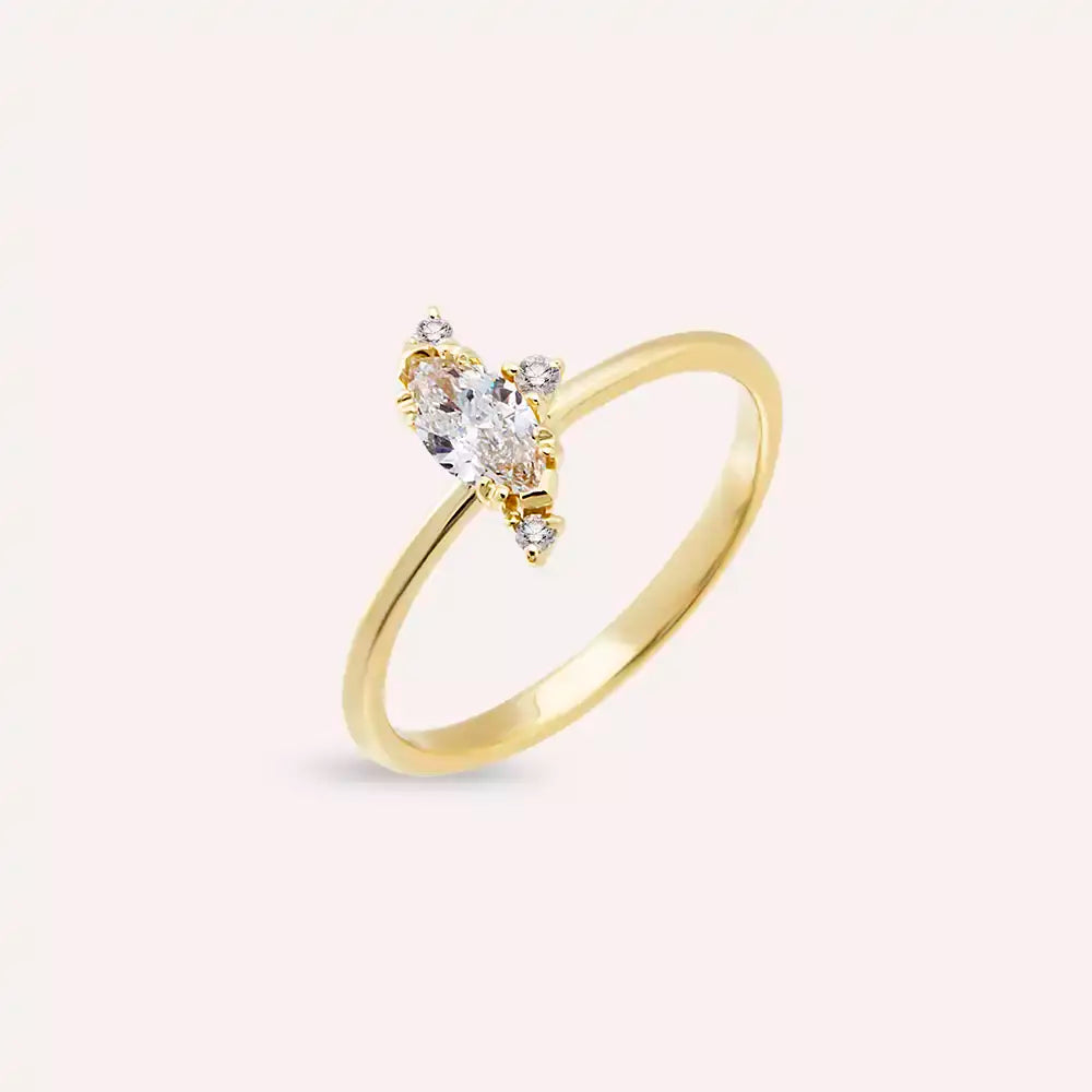Stella 0.46 CT Markiz Kesim Pırlanta Taşlı Sarı Altın Yüzük