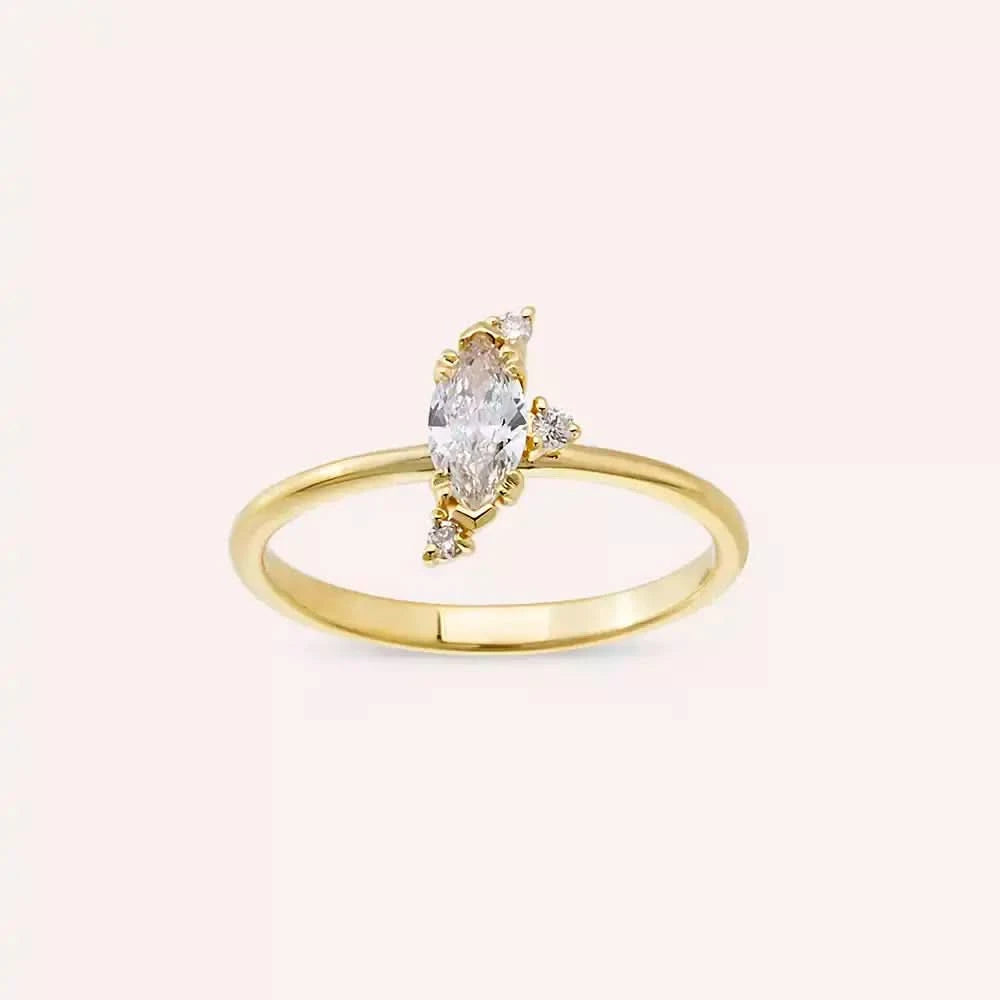 0.46 CT Markiz Kesim Pırlanta Taşlı Sarı Altın Yüzük