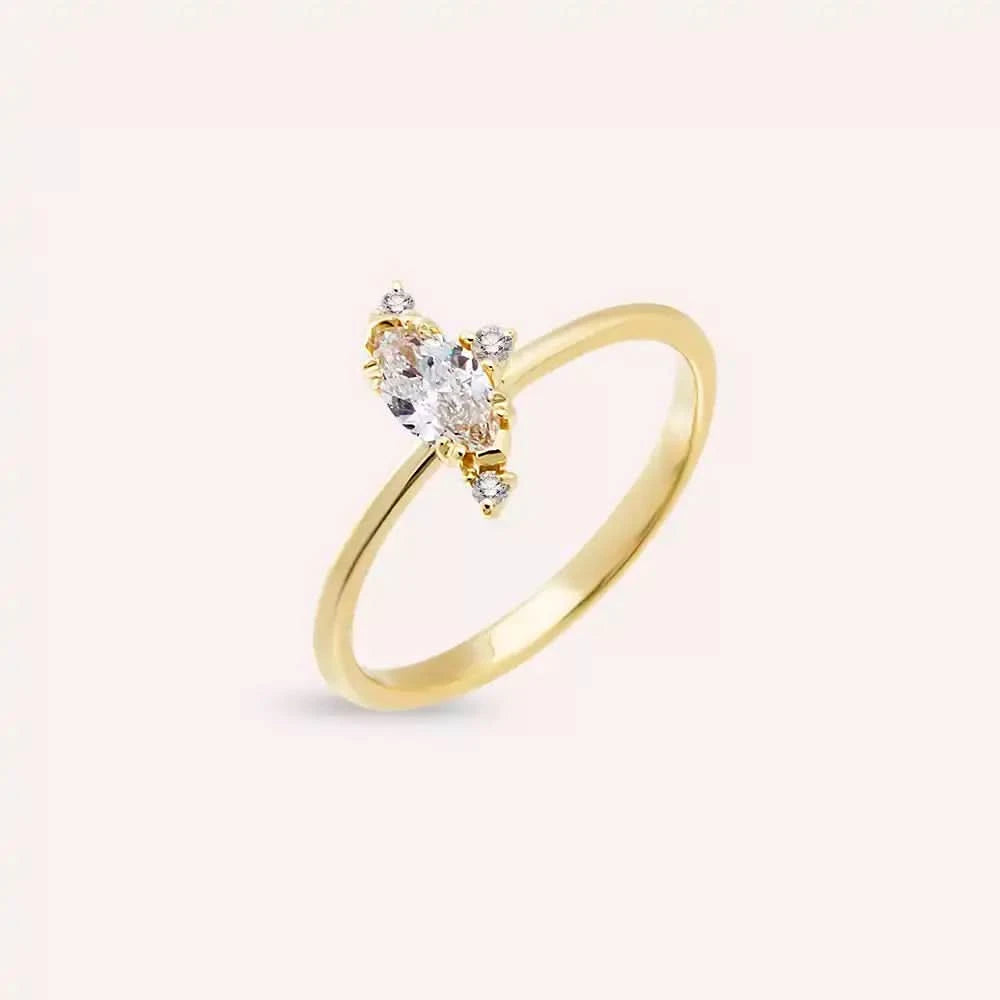 0.46 CT Markiz Kesim Pırlanta Taşlı Sarı Altın Yüzük