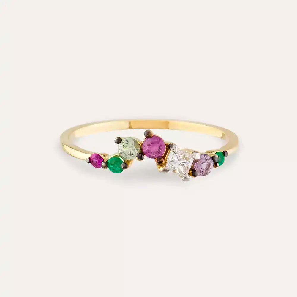 Violet 0.46 CT Multicolor Safir ve Pırlanta Taşlı Yüzük