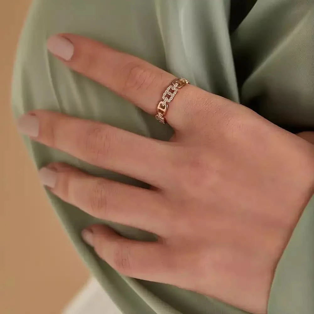 0.46 CT Pırlanta Taşlı Rose Altın Zincir Yüzük