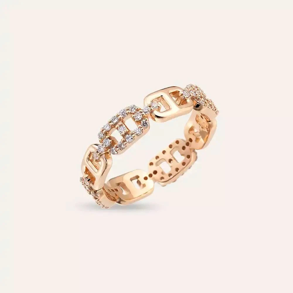 0.46 CT Pırlanta Taşlı Rose Altın Zincir Yüzük