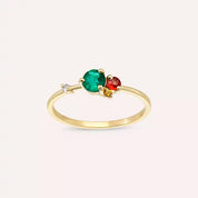 Douce 0.47 CT Zümrüt ve Multicolor Safir Taşlı Sarı Altın Yüzük