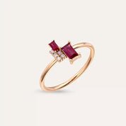 0.48 CT Baget Kesim Yakut Taşlı Rose Altın Yüzük
