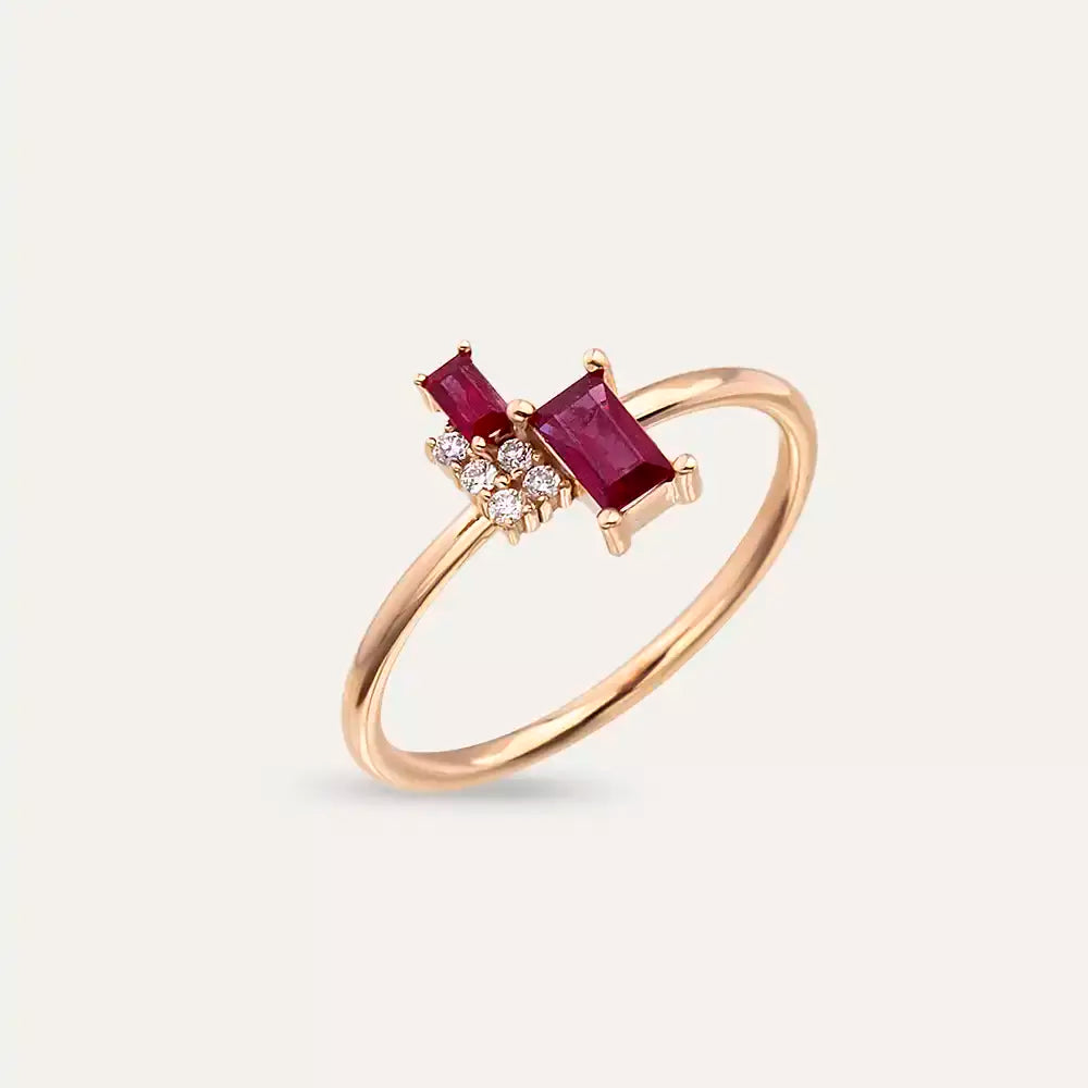 0.48 CT Baget Kesim Yakut Taşlı Rose Altın Yüzük