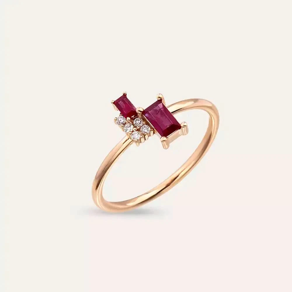 0.48 CT Baget Kesim Yakut Taşlı Rose Altın Yüzük