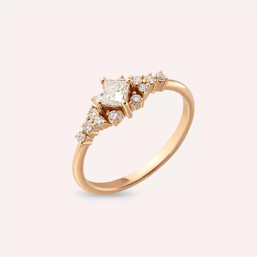0.48 CT Prenses Kesim Pırlanta Taşlı Rose Altın Yüzük