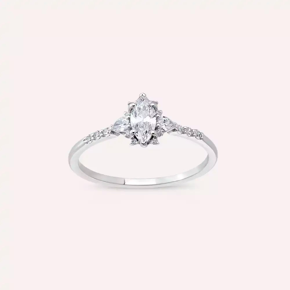 0.49 CT Markiz ve Damla Kesim Pırlanta Taşlı Beyaz Altın Yüzük