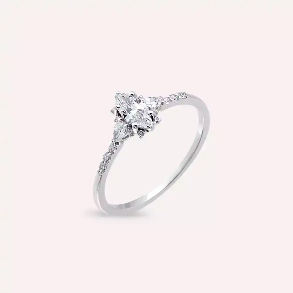 0.49 CT Markiz ve Damla Kesim Pırlanta Taşlı Beyaz Altın Yüzük