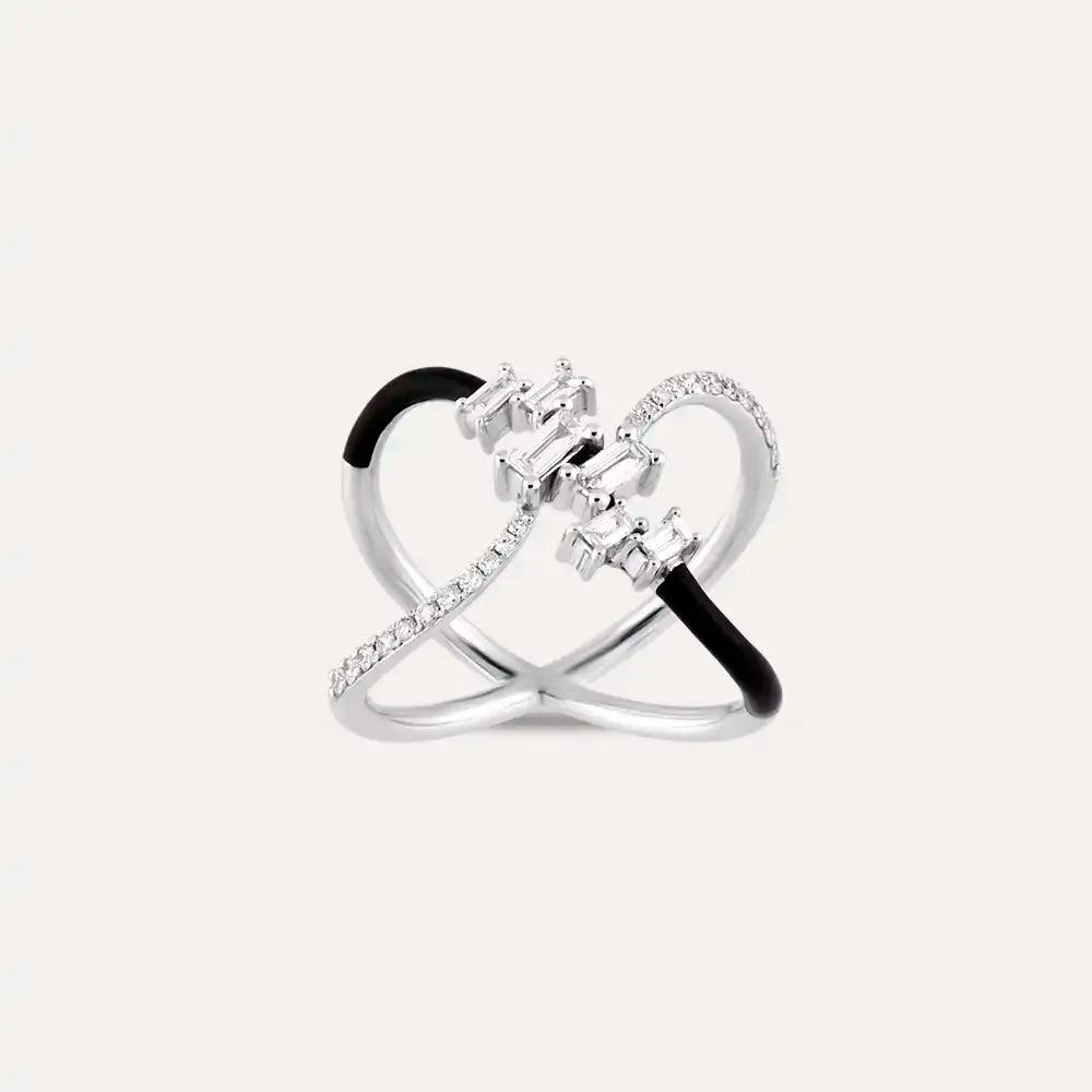 0.49 CT Pırlanta Taşlı ve Siyah Mineli Beyaz Altın Yüzük
