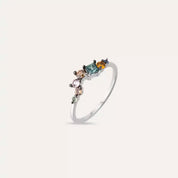 0.50 CT Brown Pırlanta ve Multicolor Safir Taşlı Beyaz Altın Yüzük