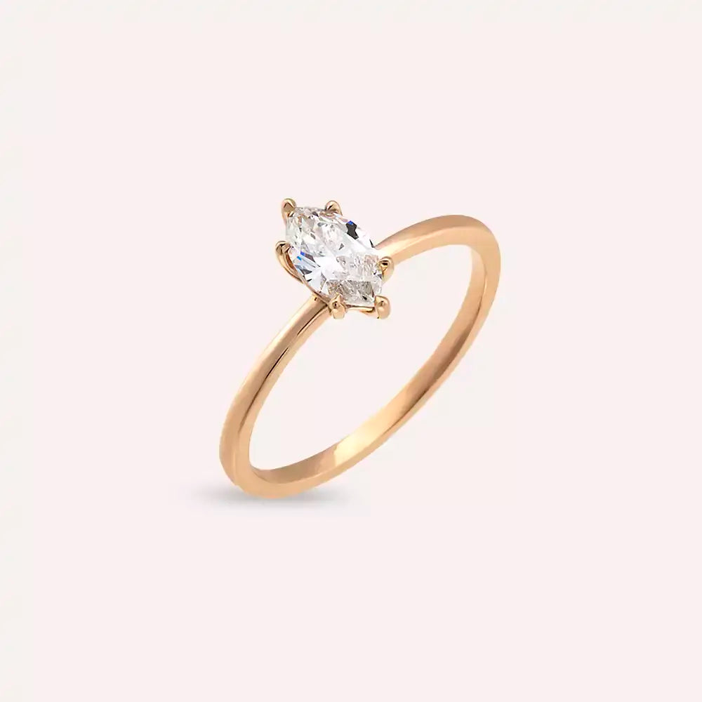 0.50 CT Markiz Kesim Pırlanta Taşlı Rose Altın Yüzük