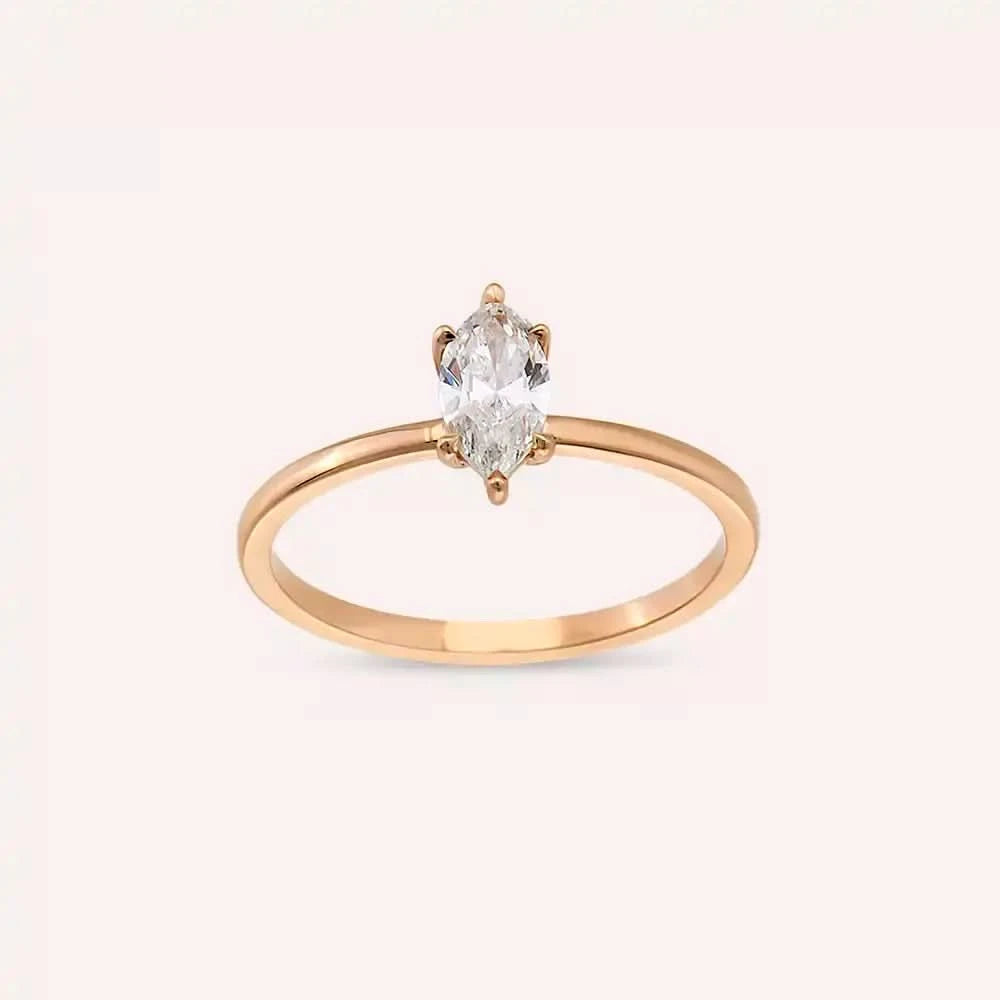 0.50 CT Markiz Kesim Pırlanta Taşlı Rose Altın Yüzük