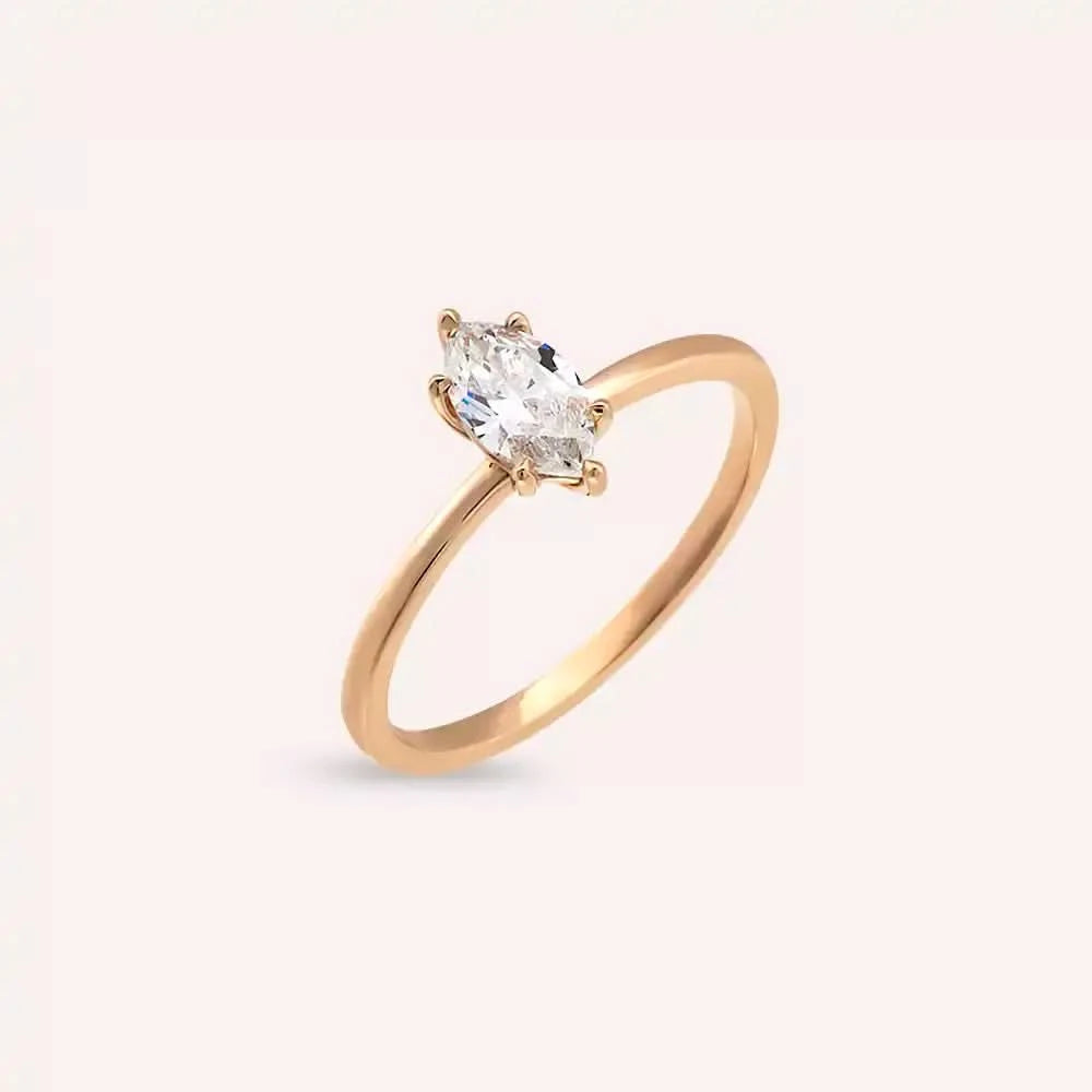 0.50 CT Markiz Kesim Pırlanta Taşlı Rose Altın Yüzük