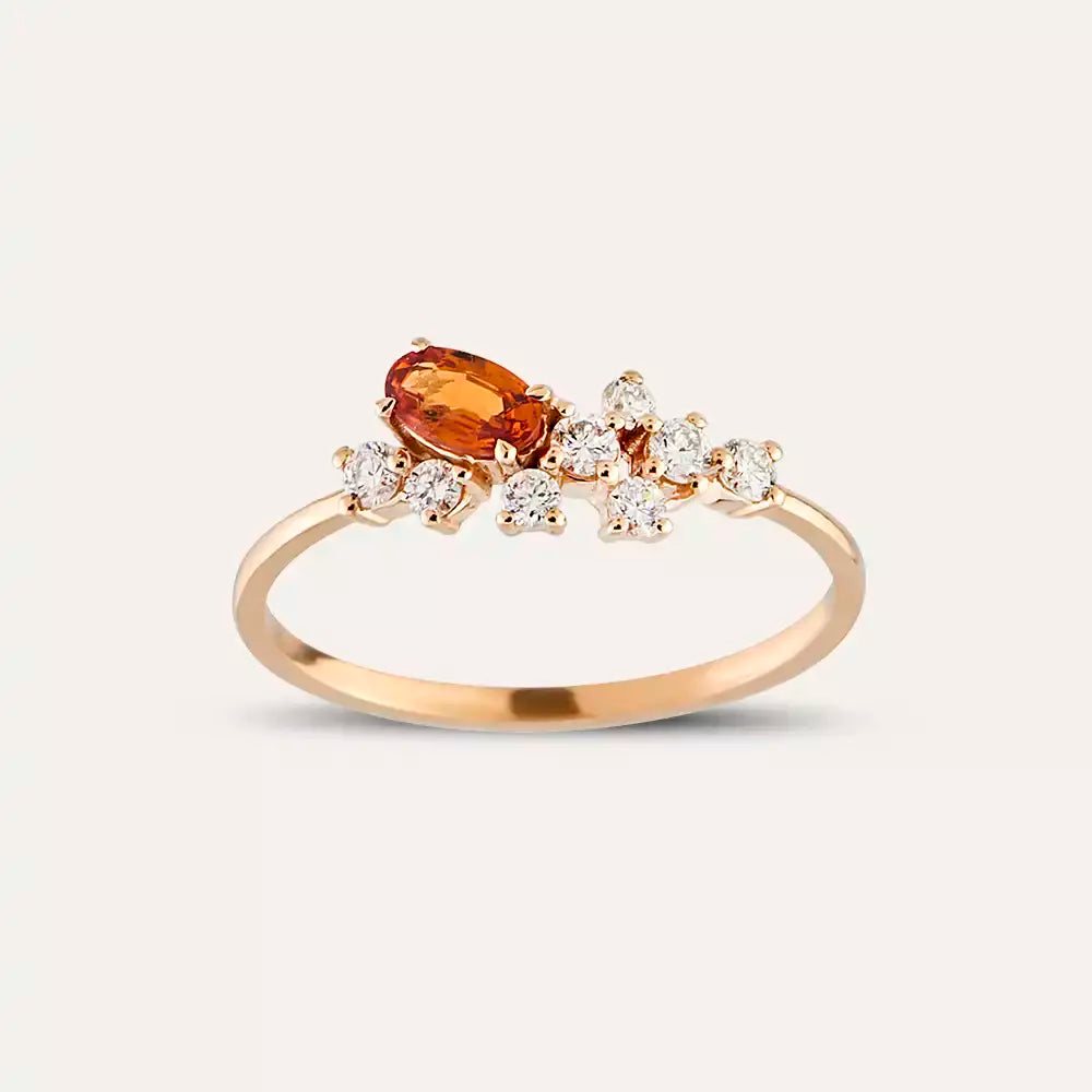 0.50 CT Orange Safir ve Pırlanta Taşlı Rose Altın Yüzük
