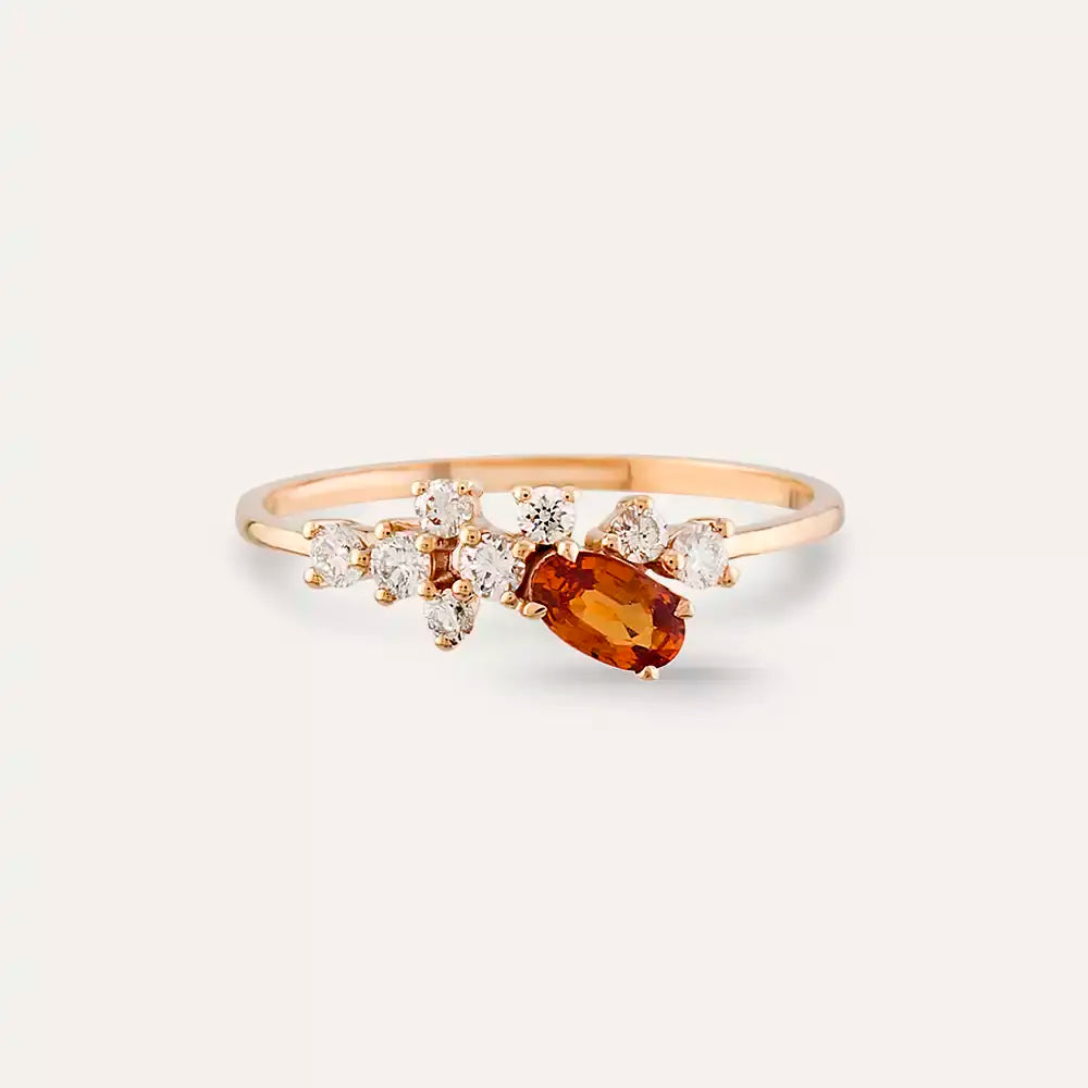 0.50 CT Orange Safir ve Pırlanta Taşlı Rose Altın Yüzük
