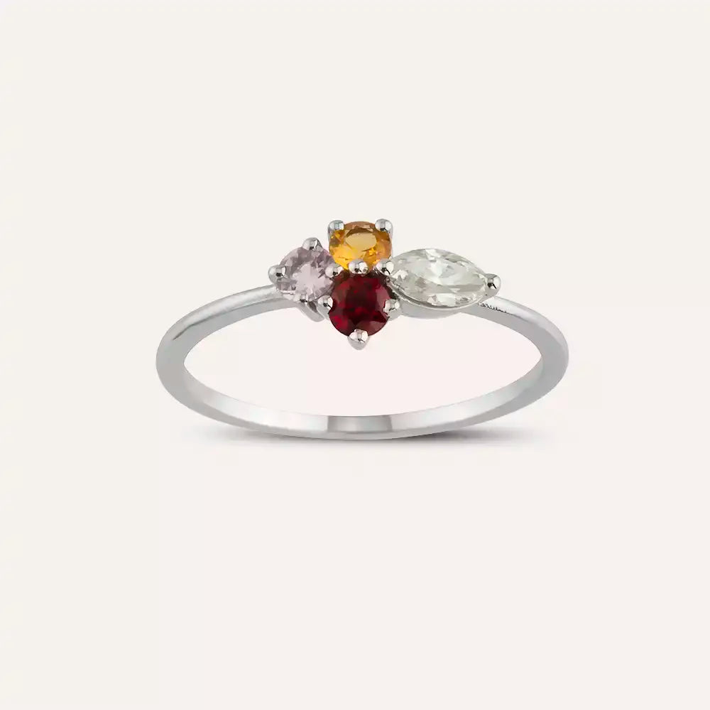 Zaria 0.51 CT Multicolor Safir ve Pırlanta Taşlı Beyaz Altın Yüzük