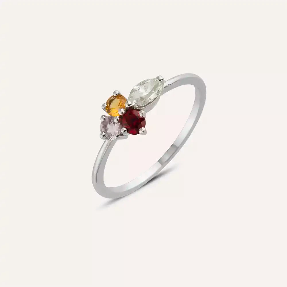 Zaria 0.51 CT Multicolor Safir ve Pırlanta Taşlı Beyaz Altın Yüzük