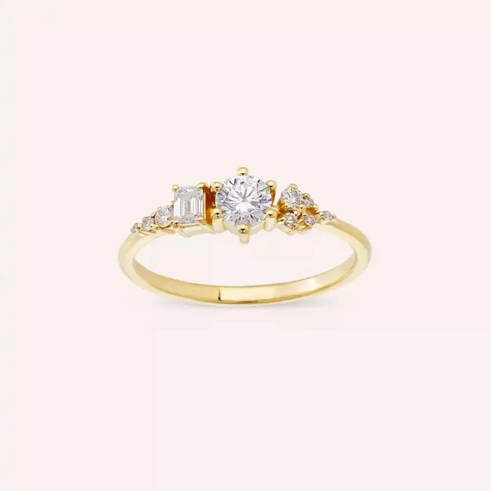 0.51 CT Zümrüt Kesim Pırlanta Taşlı Sarı Altın Yüzük